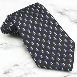 Stylish Polo Ralph Lauren Silk Tie Jacquard Geometric Black Purple White 58x4‎